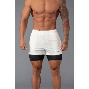 YOUNGLA Men's Off White Shorts Large Black Liner 144 Peak Velocity Compression.